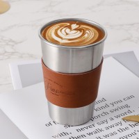 野餐不銹鋼咖啡杯北歐ins風隨手皮套水杯便攜戶外露營創(chuàng)意啤酒杯