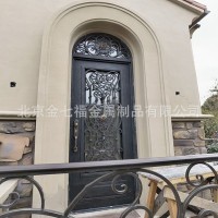 北京鐵藝別墅庭院門歐式風入戶大門弧形單開玻璃門酒吧藝術(shù)金屬門