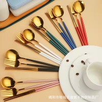 網(wǎng)紅星巴風(fēng)不銹鋼餐具套裝新款葡萄牙餐勺叉筷子便攜三件套加LOGO